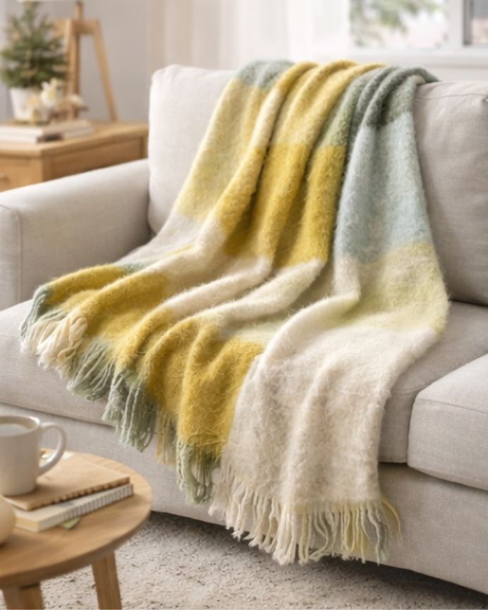 Manta para sofá de cuadros mostaza 125x150cm