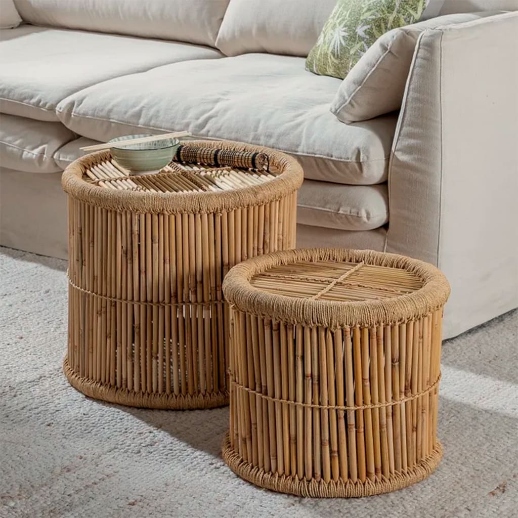 Set 2 Mesitas Auxiliares de Bambú Natural