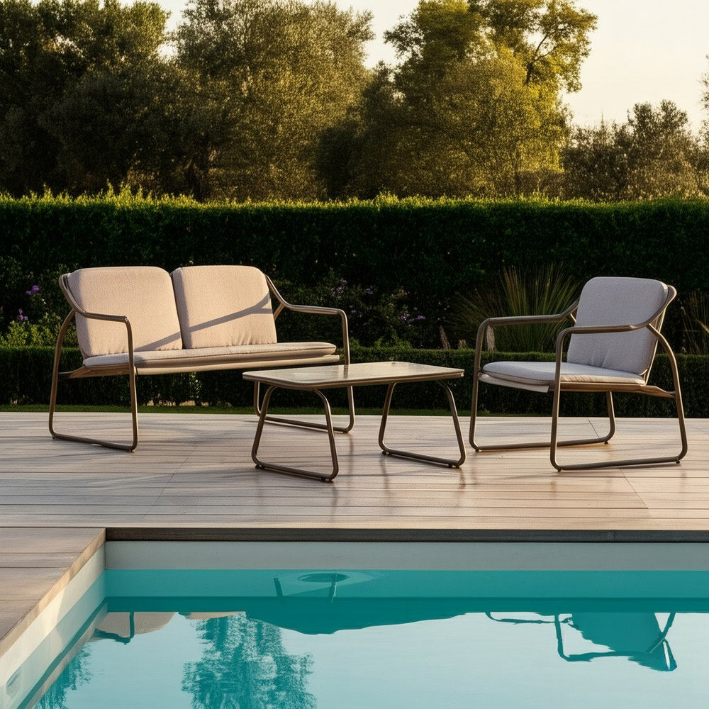 Conjunto de jardín de acero de exterior en color piedra