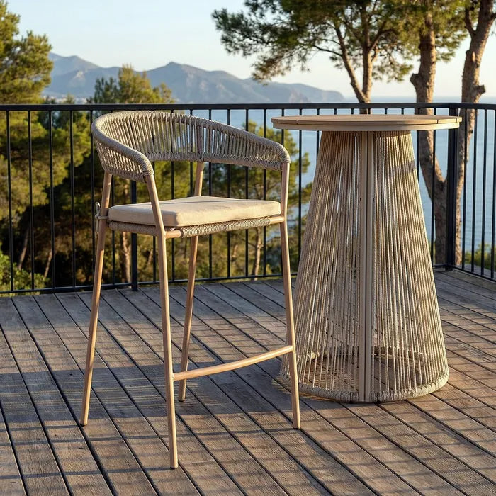 Taburete de Jardín apilable de Acero y Rattán Beige