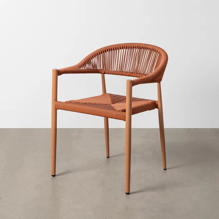 Silla apilable de Aluminio y Ratán en color Terracota, Pack 2u