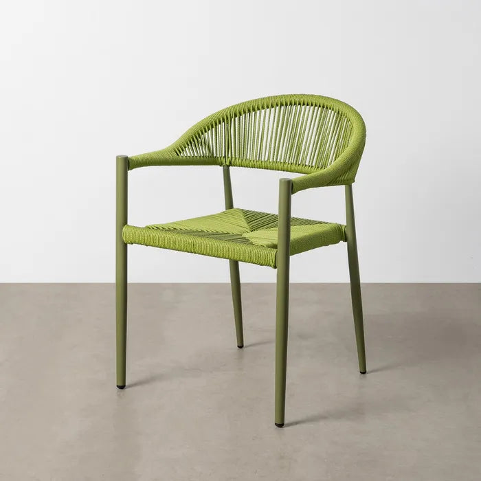 Silla apilable de Aluminio y Ratán en color Verde, Pack 2u