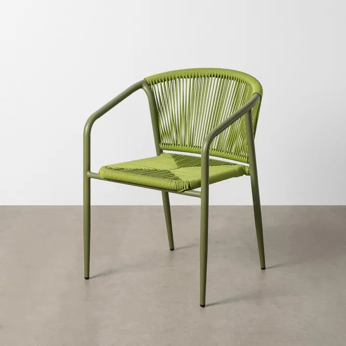 Silla de Jardín apilable de Aluminio y Ratán Verde, Pack 2u