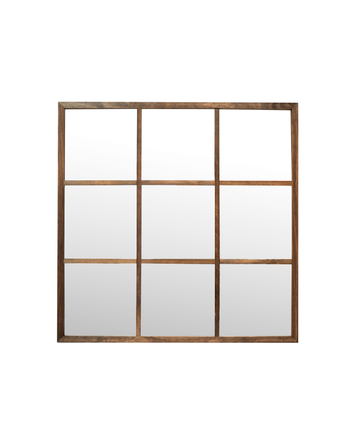 Espejo de pared tipo ventana elaborado con madera 90x90 cm