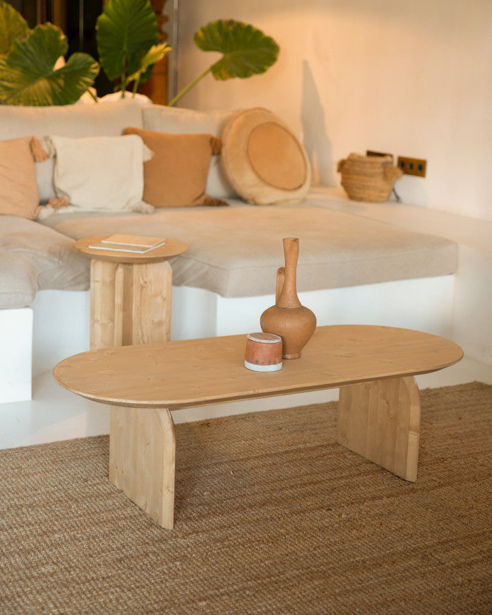 MESA DE CENTRO DE MADERA MACIZA CON SOBRE BISELADO 100/120CM EN VARIOS COLORES