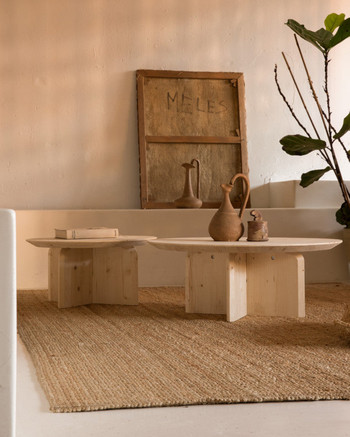 Mesa de Centro redonda de Madera Maciza con sobre Biselado 60/80cm en varios colores