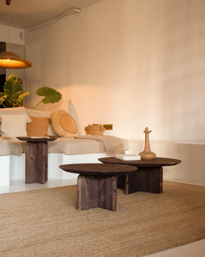 Mesa de Centro redonda de Madera Maciza con sobre Biselado 60/80cm en varios colores