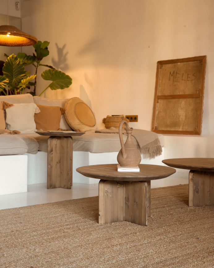 Mesa de Centro redonda de Madera Maciza con sobre Biselado 60/80cm en varios colores