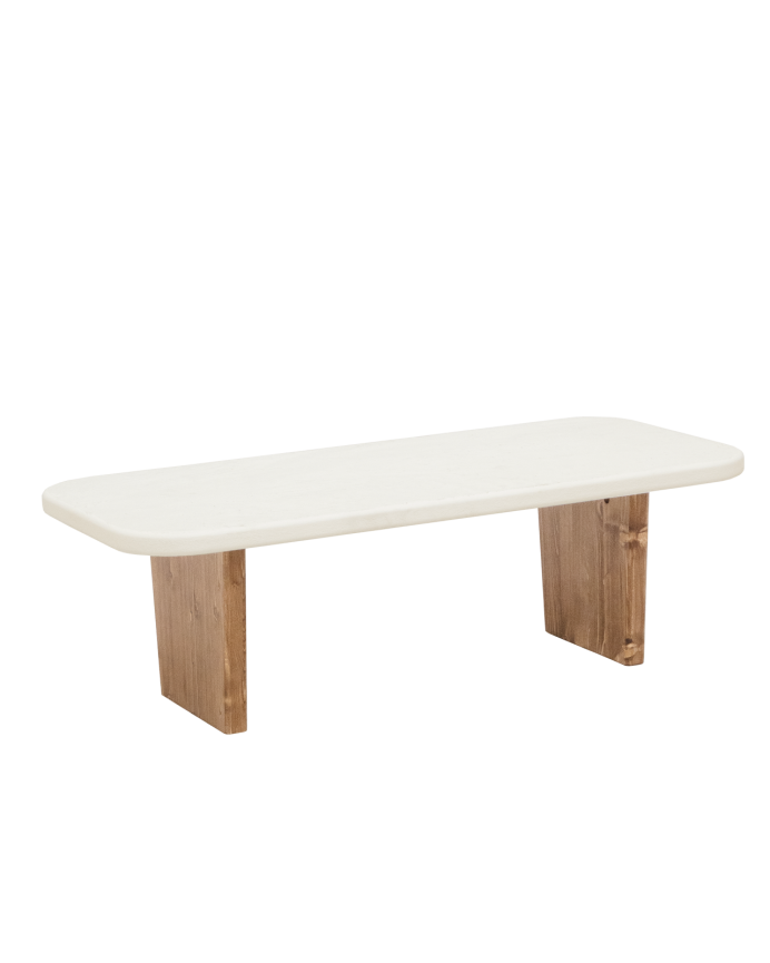 Mesa de Centro de microcemento blanco roto y patas de madera 95cm