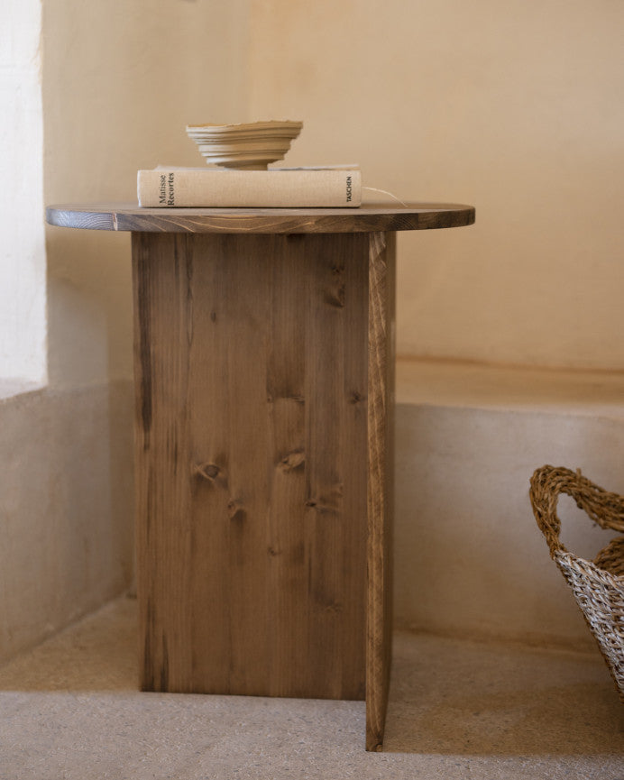 MESA AUXILIAR REDONDA DE MADERA MACIZA 50cm EN VARIOS COLORES