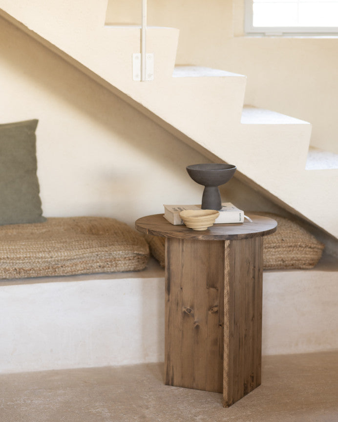 MESA AUXILIAR REDONDA DE MADERA MACIZA 50cm EN VARIOS COLORES