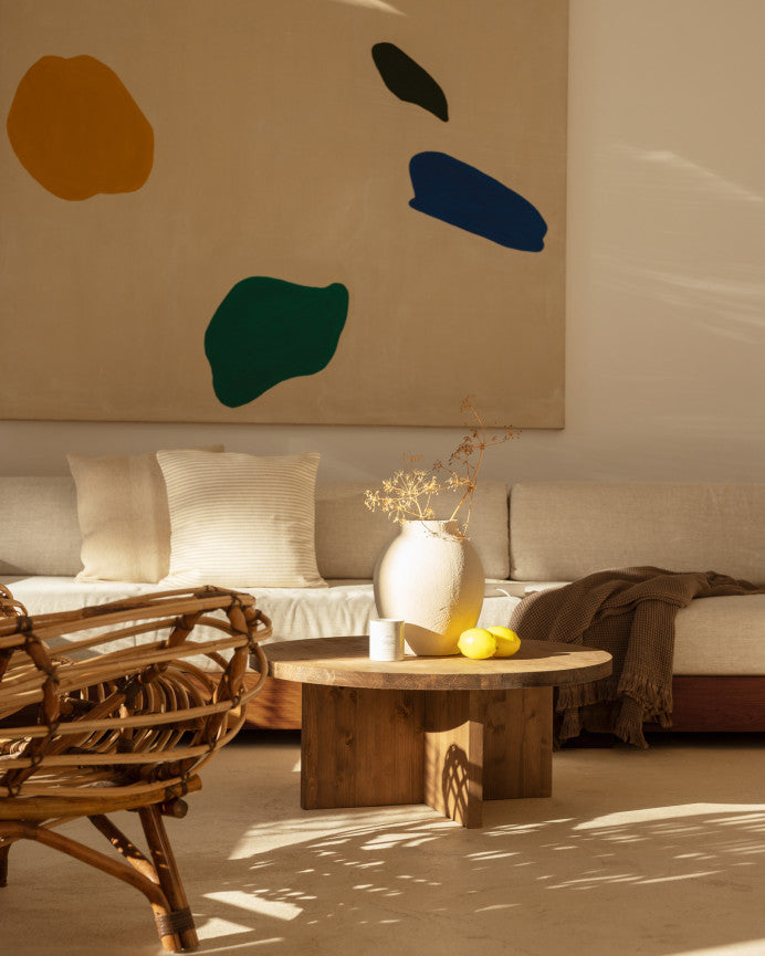 Mesa de centro redonda de madera maciza Pals en varios colores y medidas