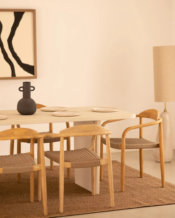 Mesa de Comedor Rectangular de Microcemento Blanco Roto