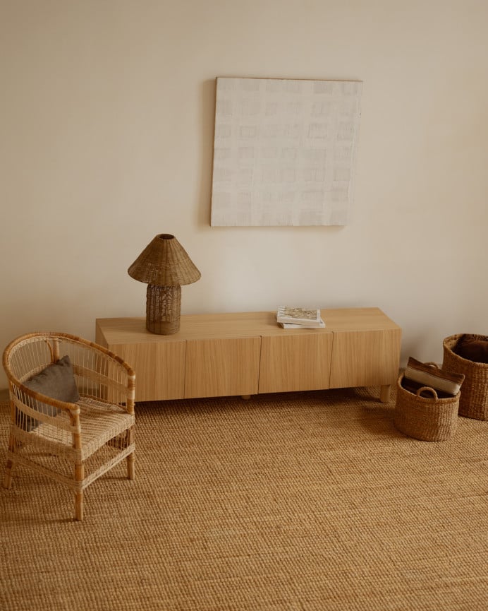 Mueble TV de chapa de madera de roble en color natural 160x40 cm