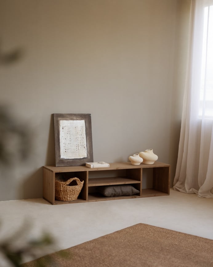 Mueble TV de madera maciza en color roble medio de 160x40cm