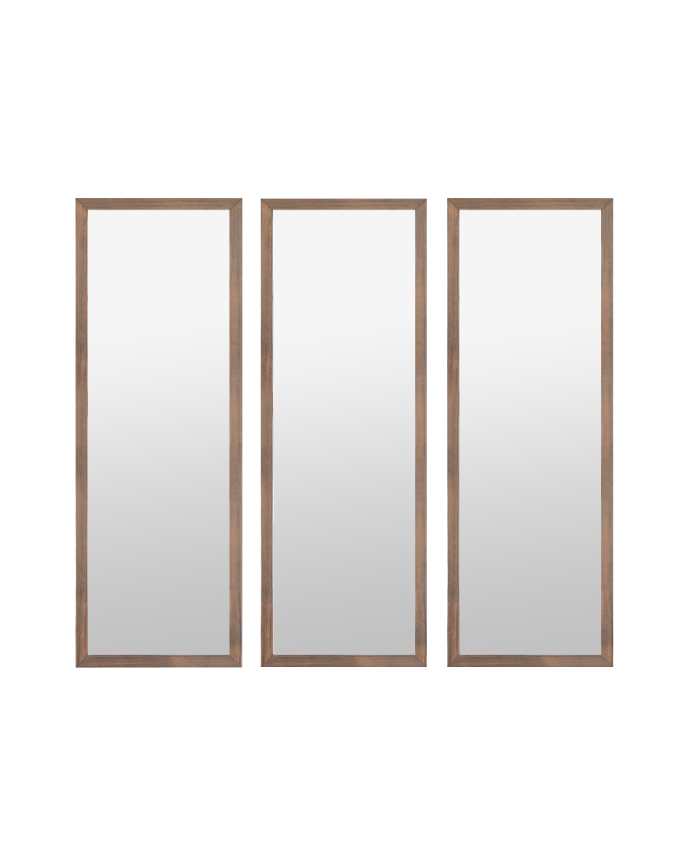 Set de 3 espejos de pared rectangulares de madera de 90x30cm