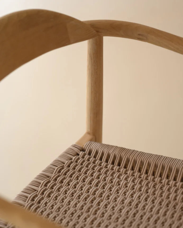 Pack de 4 Sillas de comedor de madera de olmo y trenzado de nylon en color marrón 77,5x57,5cm