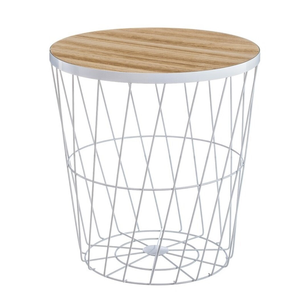 Mesa de Metal blanca con tapa de madera