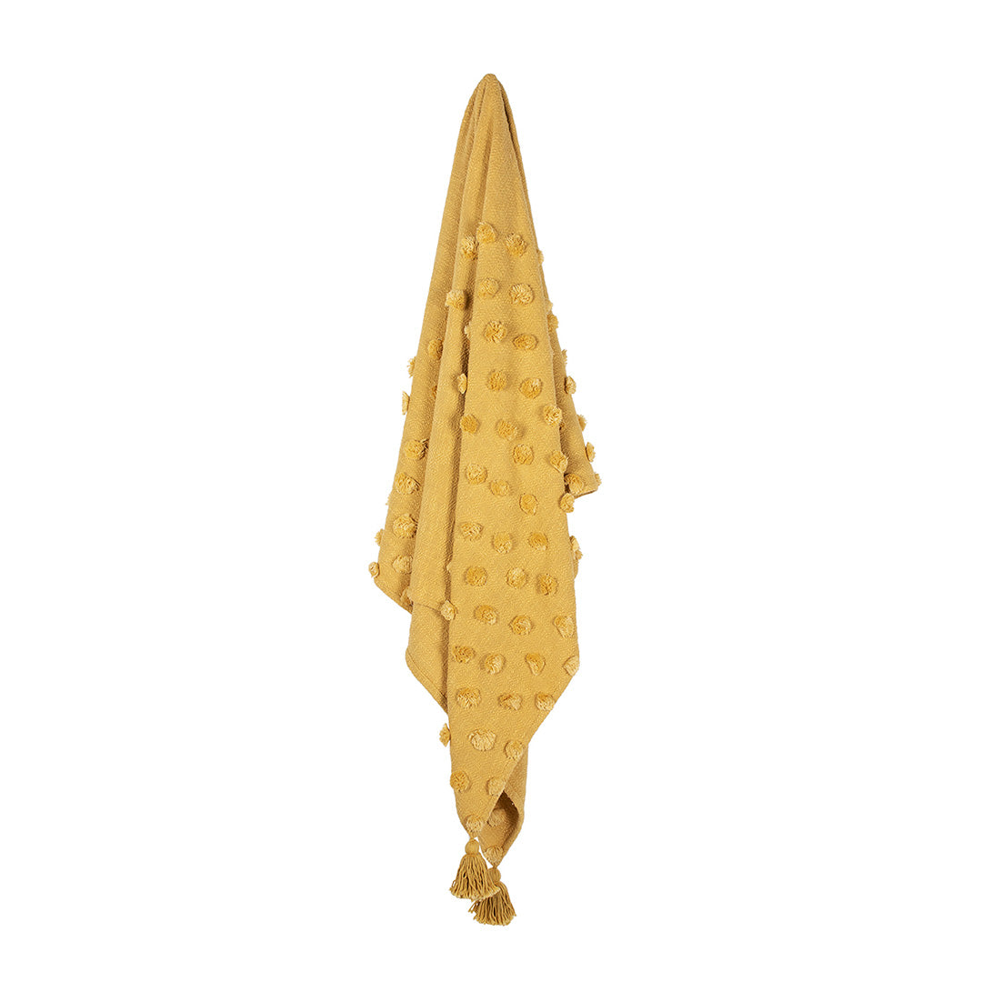 Manta Lia Throw 100% algodón mostaza 130x170cm