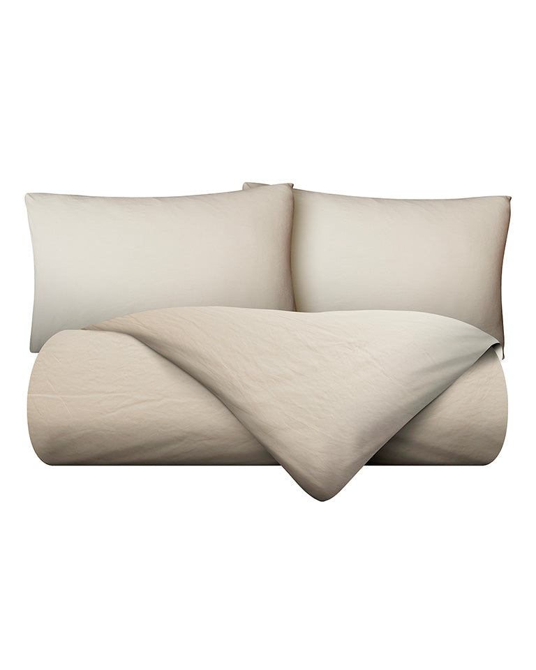 Set funda nórdica y 2 fundas de almohada de algodón y lino beige 240 x 260 cm