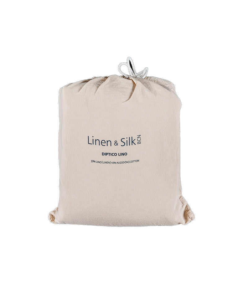 Set funda nórdica y 2 fundas de almohada de algodón y lino beige 240 x 260 cm