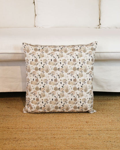 Funda de cojín reversible con estampado floral sobre fondo crudo 50x50cm de algodón