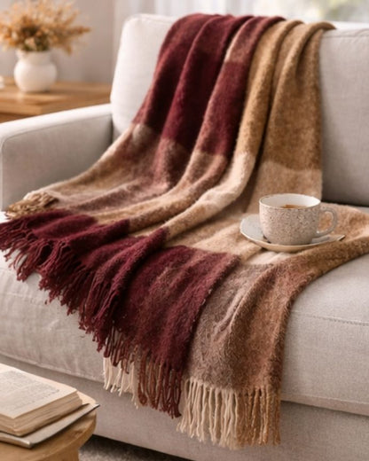 Manta para sofá de cuadros granate 125x150cm