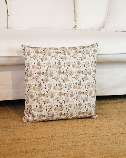 Funda de cojín reversible con estampado floral sobre fondo crudo 50x50cm de algodón