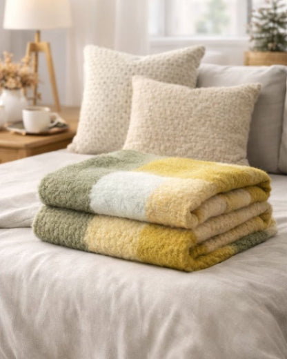 Manta para sofá de cuadros mostaza 125x150cm