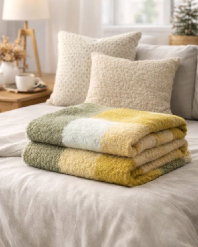 Manta para sofá de cuadros mostaza 125x150cm