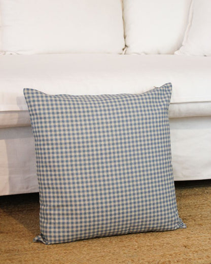 Funda de cojín con estampado vichy azúl y beige 50x50cm de algodón