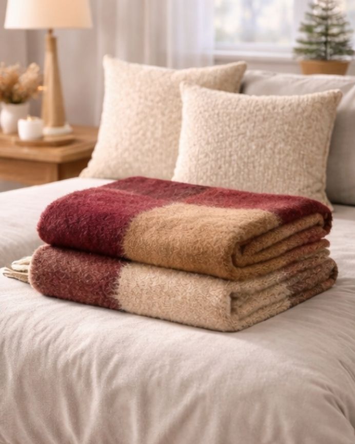 Manta para sofá de cuadros granate 125x150cm