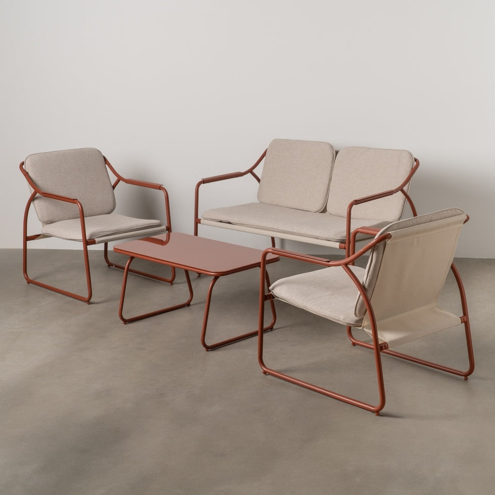 Conjunto de jardín de acero de exterior en color burdeos