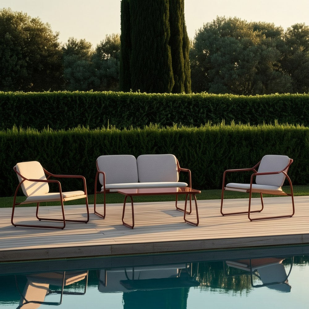 Conjunto de jardín de acero de exterior en color burdeos