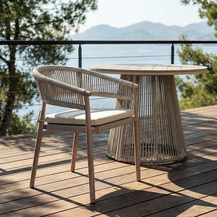 Silla de Jardín de Acero y Ratán Beige Begur