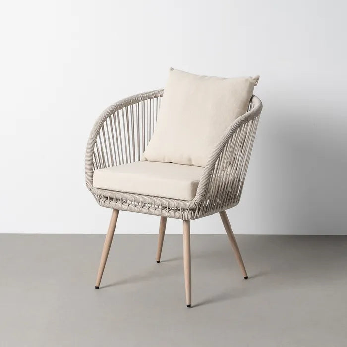 Silla de Jardín de Acero y Rattán en color Beige Begur