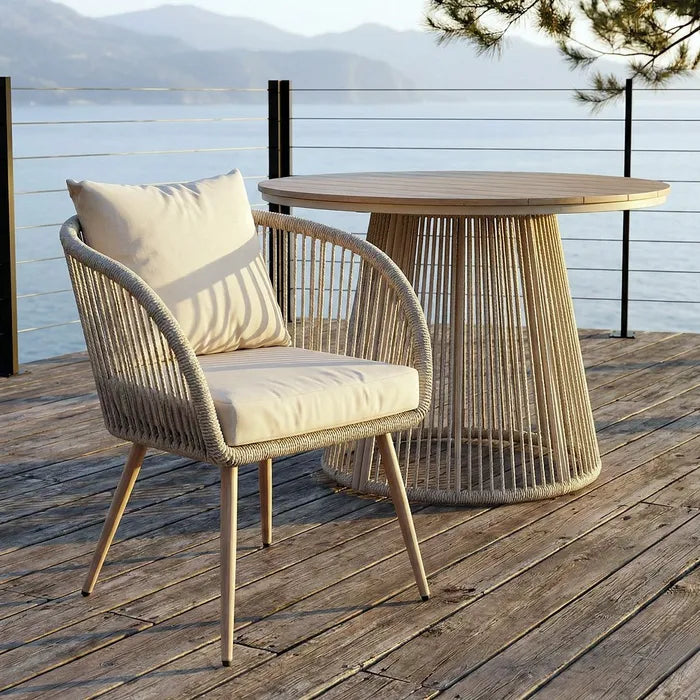 Silla de Jardín de Acero y Rattán en color Beige Begur