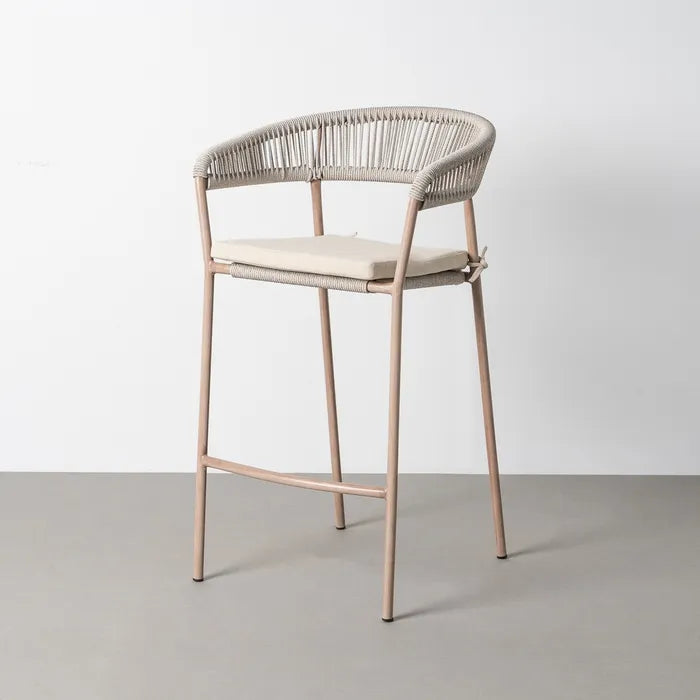 Taburete de Jardín apilable de Acero y Rattán Beige