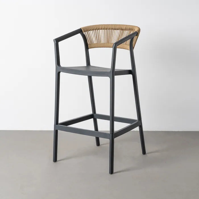 Taburete-Silla de Poliopropileno Negro y Cuerda