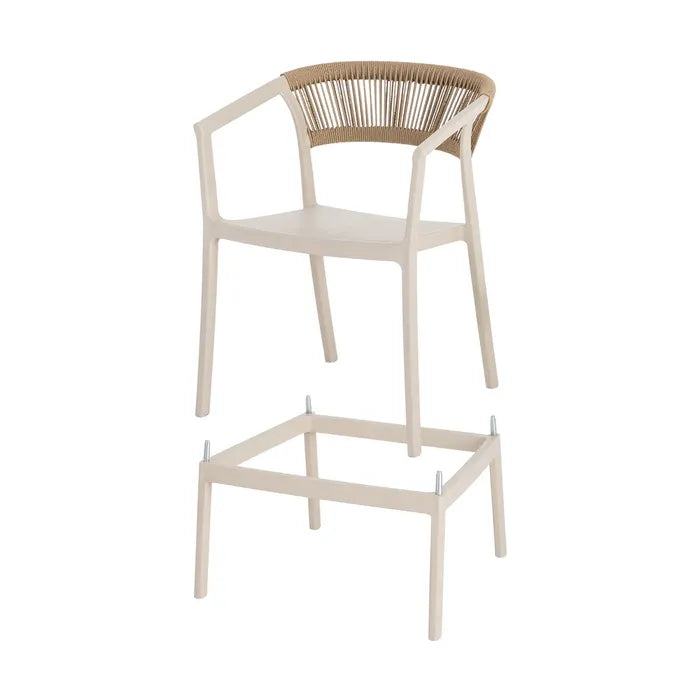 Taburete-Silla de Poliopropileno Beige y Cuerda