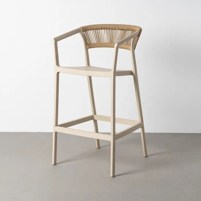 Taburete-Silla de Poliopropileno Beige y Cuerda