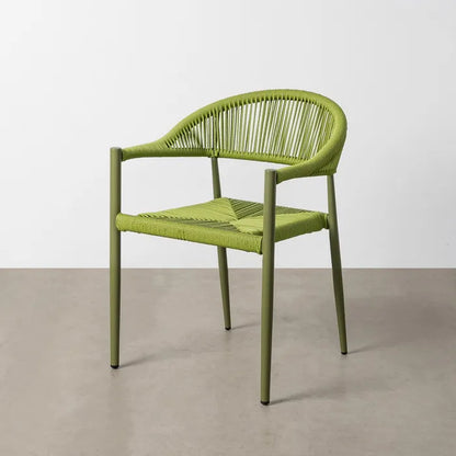 Silla apilable de Aluminio y Ratán en color Verde, Pack 2u