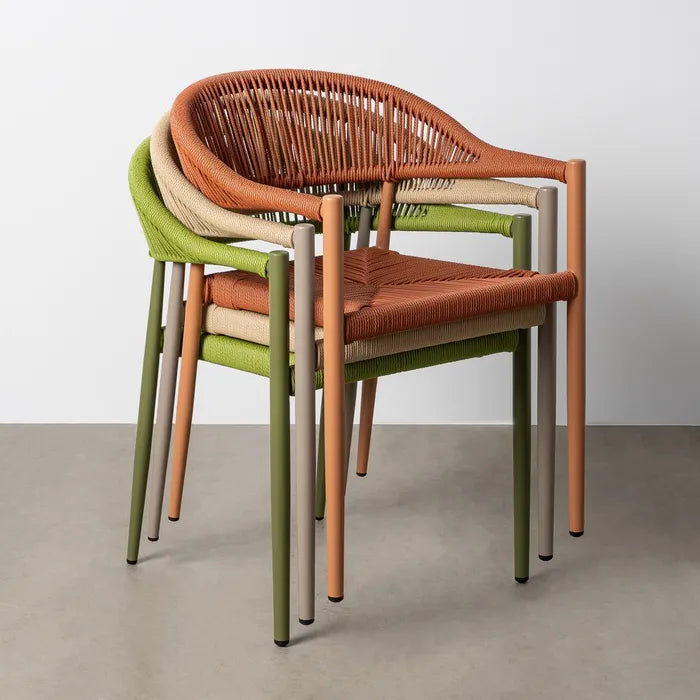 Silla apilable de Aluminio y Ratán en color Verde, Pack 2u