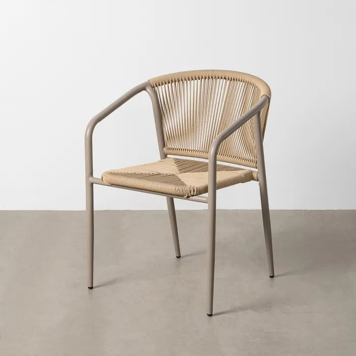 Silla de Jardín apilable de Aluminio y Ratán Beige, Pack 2u