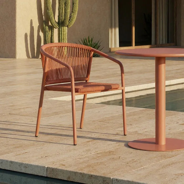 Silla de Jardín apilable de Aluminio y Ratán Terracota, Pack 2u