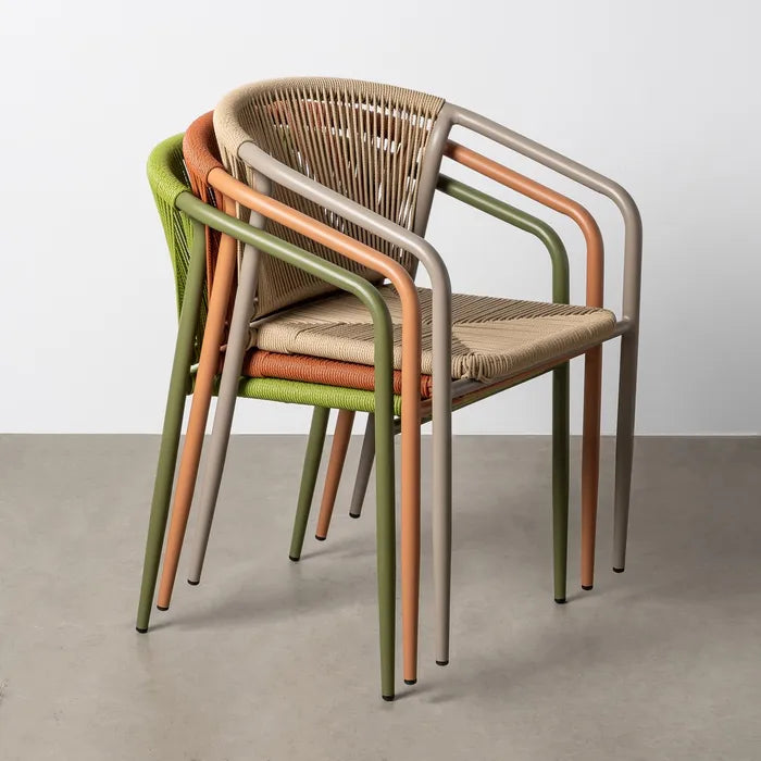 Silla de Jardín apilable de Aluminio y Ratán Verde, Pack 2u