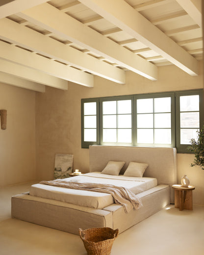 Cama Tatami con cabecero desenfundable de lino, Osaka