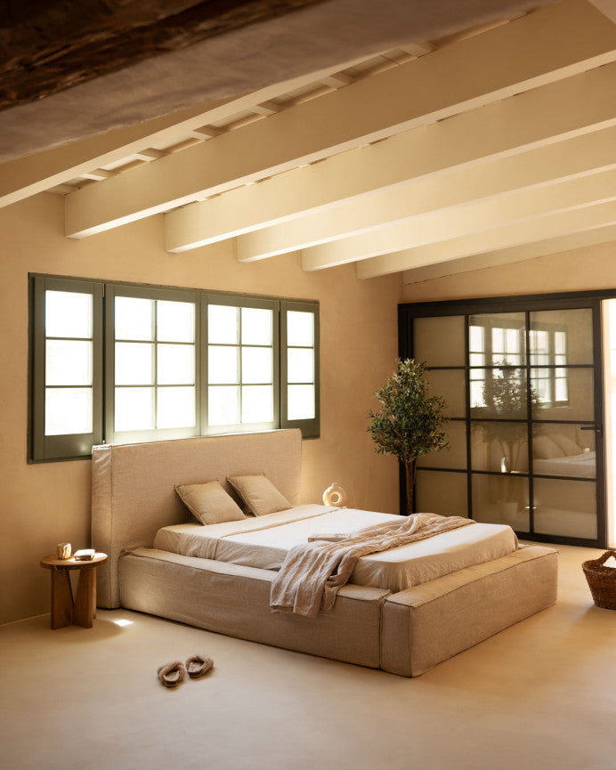 Cama Tatami con cabecero desenfundable de lino, Osaka