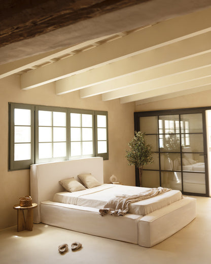 Cama Tatami con cabecero desenfundable de lino, Osaka