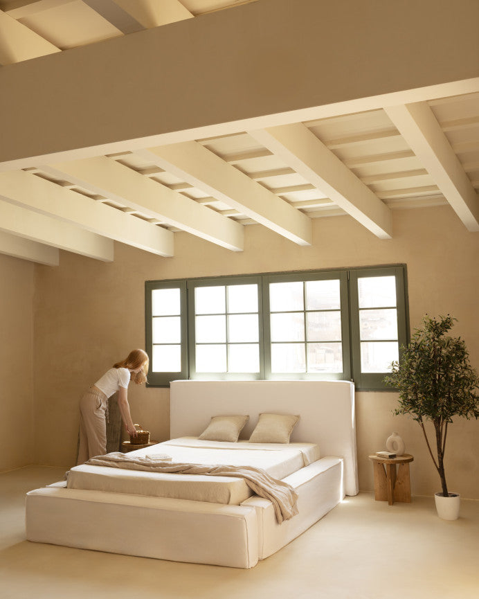 Cama Tatami con cabecero desenfundable de lino, Osaka